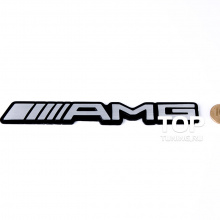 Эмблема АМГ (AMG) на черной основе - наклейка. Стайлинг Мерседес Бенц. Размер 180x25 mm. Алюминий, матовая.