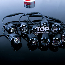круглые, черные светодиодные ДХО, в металлических гильзах 30 мм, с линзами и функцией ночного света - Комплект 10 шт.