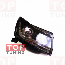 Передняя тюнинг-оптика в стиле Audi с диодной полосой и линзой Audi Black II на Chevrolet Cruze 2