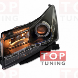 Передняя тюнинг-оптика с диодной полосой Audi Black VII на Chevrolet Cruze 2