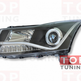 Передняя тюнинг-оптика с неоновой полосой Black Neon на Chevrolet Cruze 2