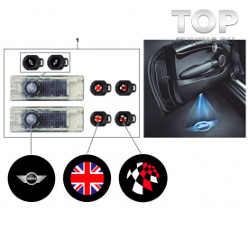 Проекторы логотипа в двери MINI