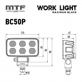 Прямоугольный прожектор светодиодный MTF Light Maximum Black (6 светодиодов. 12-24V, 3000 lm, 5000K)