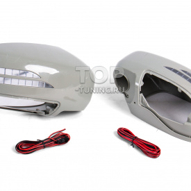 Облицовки зеркал с повторителями поворота и ДХО на Infiniti M-37 (2010+)