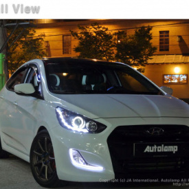 Передняя светодиодная оптика Auto Lamp Audi Style на Hyundai Solaris