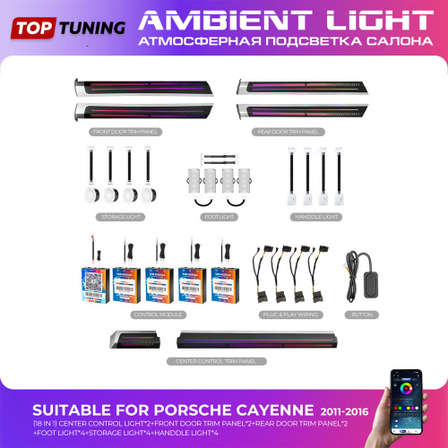 Атмосферная подсветка салона Ambient Light (18 в 1) - тюнинг Porsche Cayenne (2011-2016)
