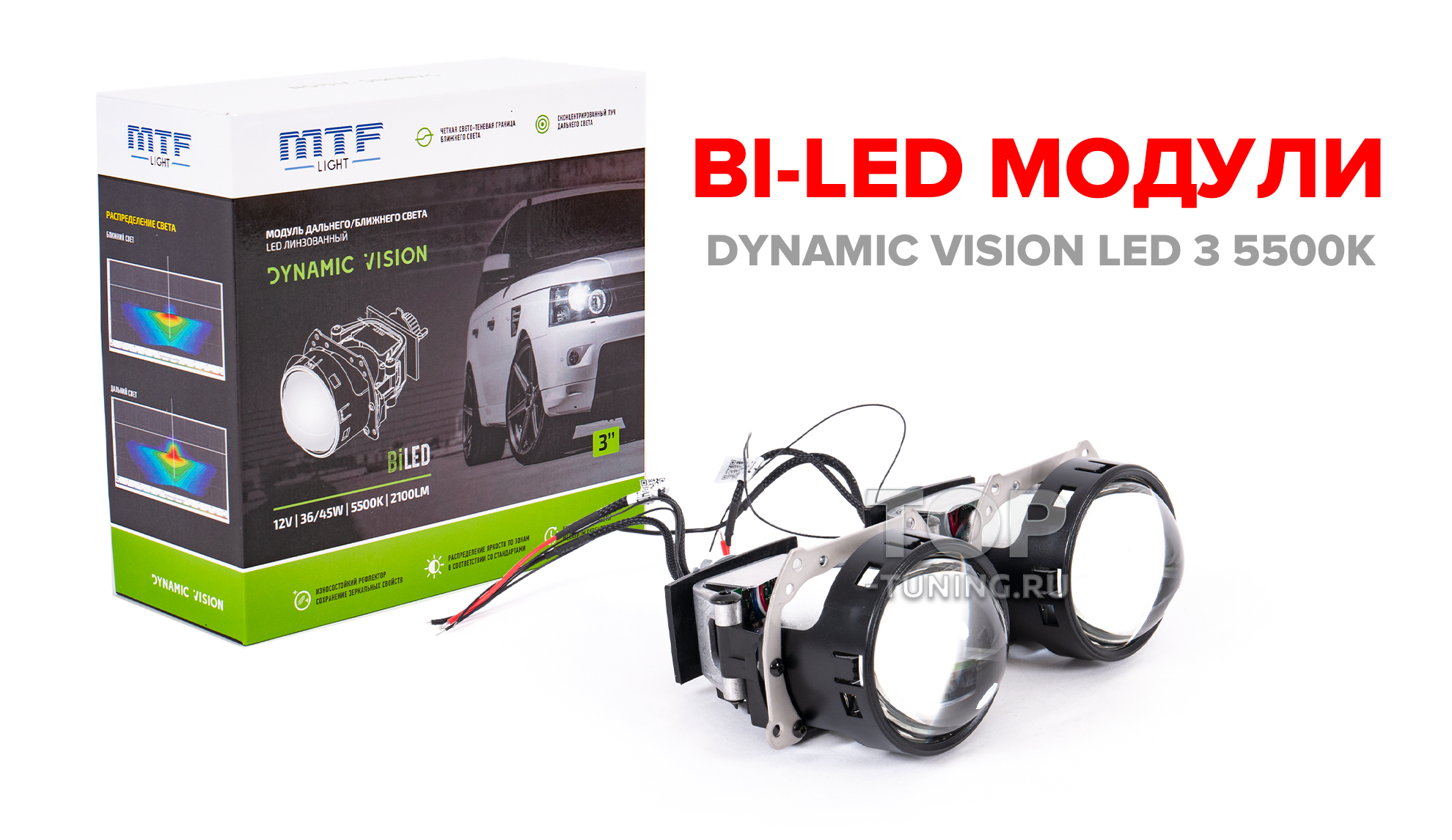 Светодиодные БИ-линзы Dynamic Vision LED 3 дюйма, круглая, 5500K / 4300K -  2 шт.