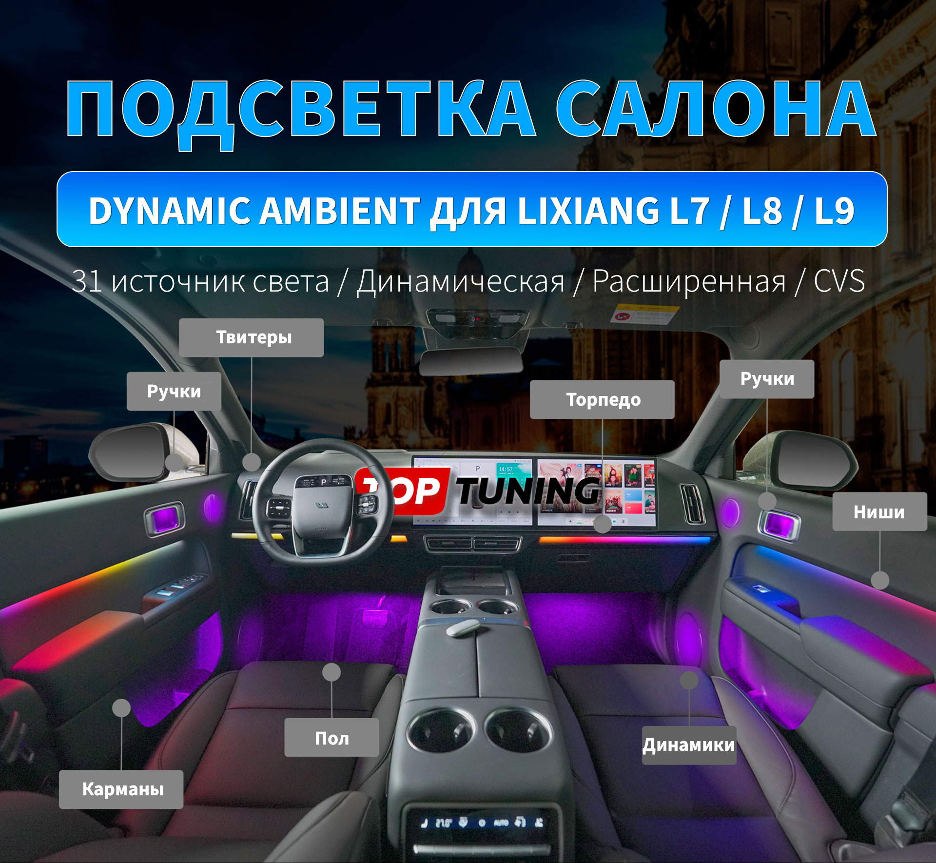 Купить подсветку в салон для Lixiang L6,L7, L7, L8, L9 в Топ Тюнинг с  установкой