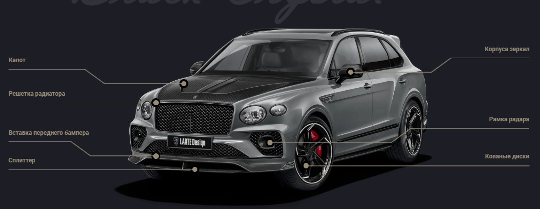 13236 Сплиттер Black Crystal переднего бампера — тюнинг Bentley Bentayga (2020-2024)