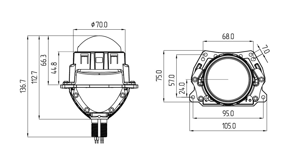 Светодиодные двухрежимные BI-LED линзы MTF Technik Division 2.5 дюйма для авто Комплект - 2 шт / 6000К | Ближний: 36W / Дальний: 45W | 3200 lm | 12В