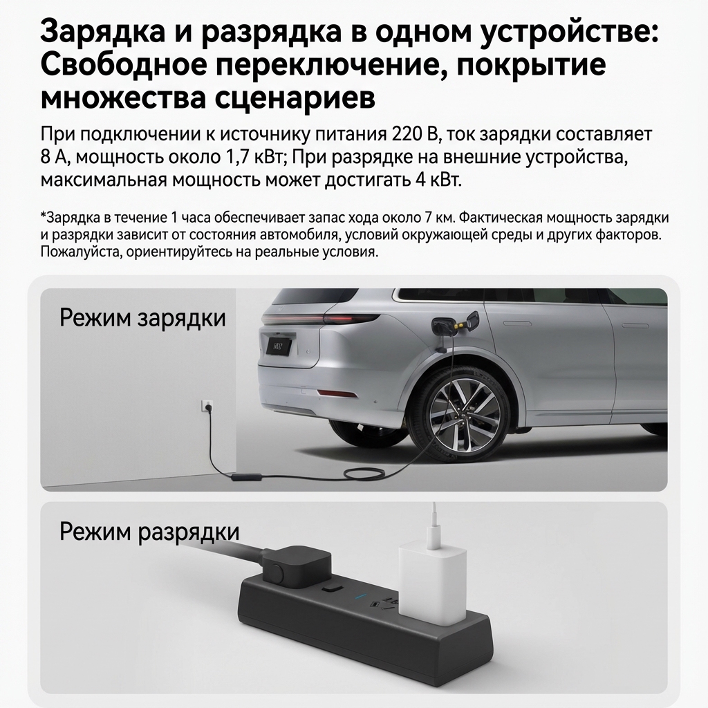 Портативное зарядное устройство Лисян с функцией зарядки внешних устройств от авто. Оригинал Li Auto, Переходник в подарок. Самовывоз в Топ-Тюнинг Москва, доставка по РФ 13726 Оригинальная зарядка Lixiang + блок разрядки, 2 в 1, в розетку 220 В