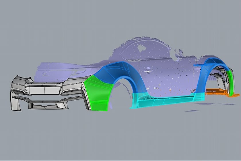 Один подойдет для Toyota GR68, а другой разработан для Subaru BRZ. Пока что компания показывала только чертежи САПР, визуализации и неокрашенные макеты, демонстрирующие грубую подгонку, но, насколько мы можем судить, Kuhl Racing знает, что делает.