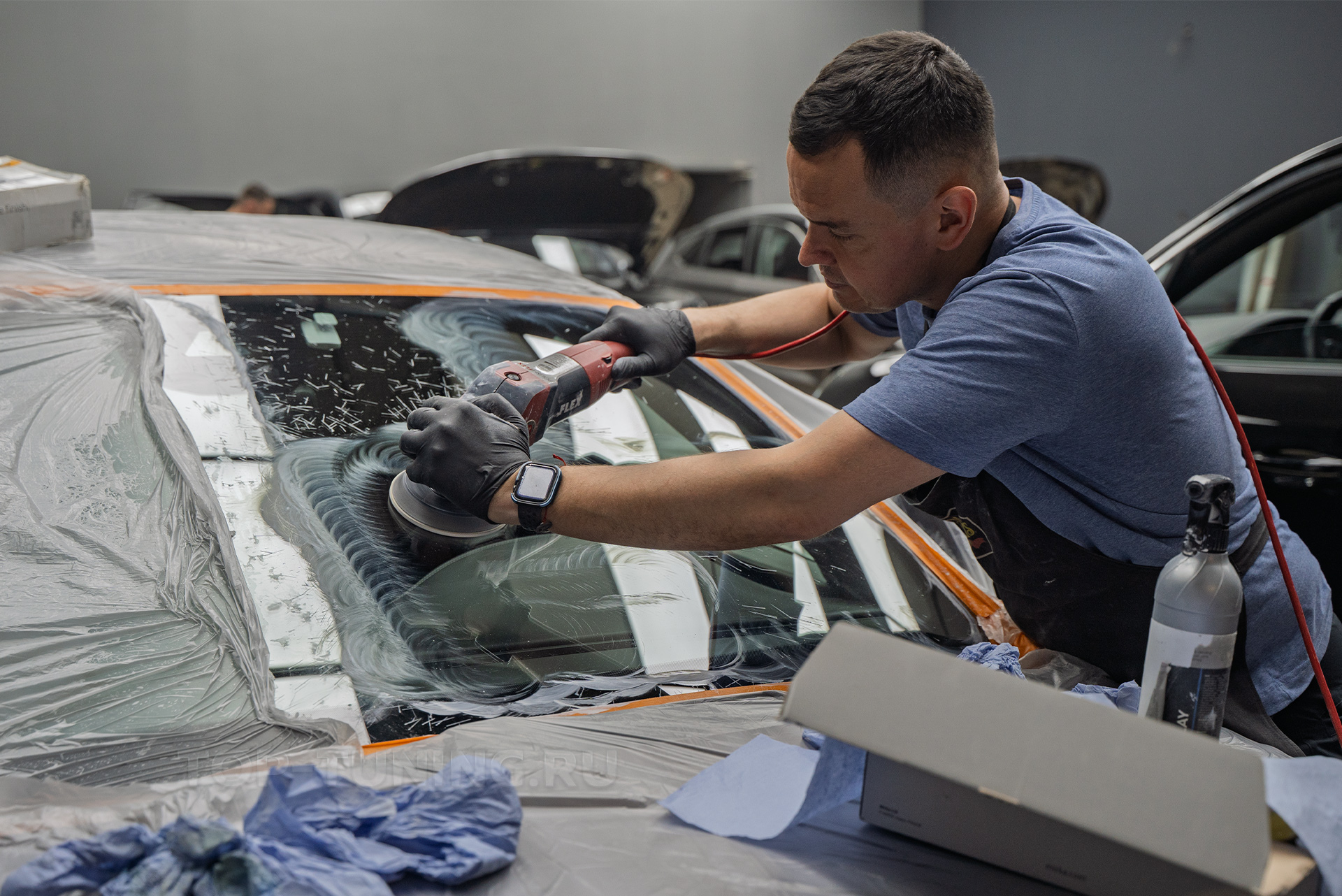 Тюнинг + полировка + оклейка передней оптики Maserati Quattroporte 2017