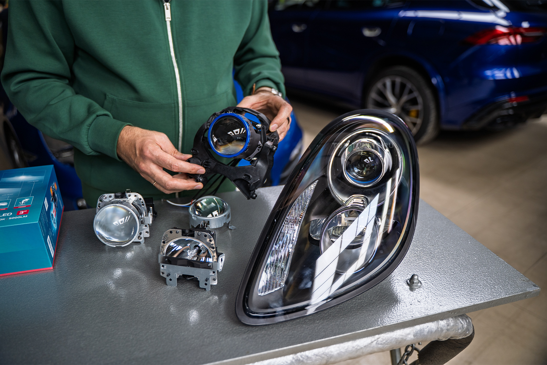 110378 Замена линз в фарах Porsche Boxster S 981 – сравнение работы до и после