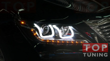 Передние фары - линзованные, с ангельскими глазками и светодиодными поворотниками - ТИП 2 - Тюнинг Тойтоа Камри V50. Модель TY1190 - Комплект (Левая / Правая). 