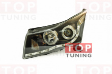 Альтернативная оптика с линзой и элементами ангельские глазки - отличный вариант тюнинга для Chevrolet Cruze.