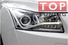 Тюнинг-оптика на Chevrolet Cruze с хромированными внутренними корпусами.