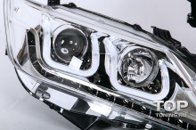 Передние фары - линзованные, с ангельскими глазками и светодиодными поворотниками - ТИП 2 - Тюнинг Тойота Камри V50. Модель TY1190 - Комплект (Левая / Правая). ХРОМ