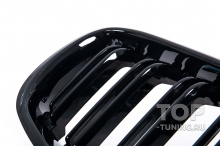Комплект из двух решеток радиатора М3 Look для тюнинга BMW 3 F30. Двойные ламели. Черный глянец