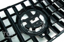 Решетка Panamericana с вертикальными лезвиями для Мерседес-Бенц ГЛС X167 2023+ (рестайлинг) Опции: Черный на черном / Хром на черном / ABS пластик / С модулем для фронтальной камеры