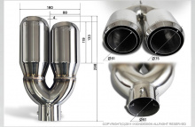 Двойная насадка IXION - вход 61 мм., полированная нержавеющая сталь, размеры.