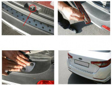 Стальная защитная накладка на задний бампер Киа Оптима от производителя Аутория (Южн. Корея).