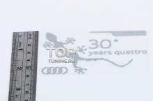 Никелевый самоклеящийся шильд - Модель Audi Quattro 30 Years - Тюнинг Ауди. Размер 100 * 55.