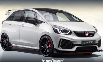 Как и следовало ожидать, гипотетическая Honda Jazz Type R выглядит гораздо более агрессивно, чем ее стандартный брат, благодаря новому переднему бамперу с массивными воздухозаборниками, сплиттеру, накладкам на пороги из карбона, более крупным колесам