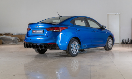 Установка спойлера и диффузора Advance на синий Hyundai Solaris 2