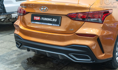 Монтаж тюнинг-бампера Stinger для Hyundai Solaris