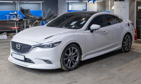 Тюнинг переднего бампера Mazda 6 GJ рестайлинг, бронирование оптики