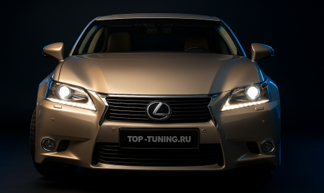 Тюнинг фар Lexus GS350 – оклейка стекол, установка Bi LED линз и ПТФ