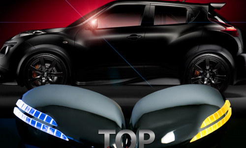 Крышки на зеркала с подсветкой для Nissan Juke 1 F15 (комплект) ХРОМ
